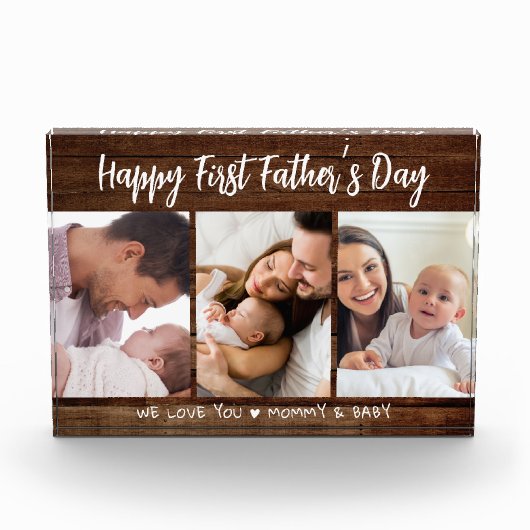 ファースト・ファーザー・デイ3写真・コラージュ・ダークウッド フォトブロック (正面)
