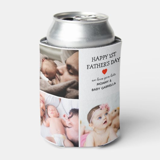 ファースト・ファーザー・デイ・ギフト |かわいい写真コラージュ 缶クーラー (缶正面)