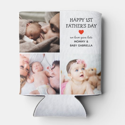 ファースト・ファーザー・デイ・ギフト |かわいい写真コラージュ 缶クーラー (裏面)