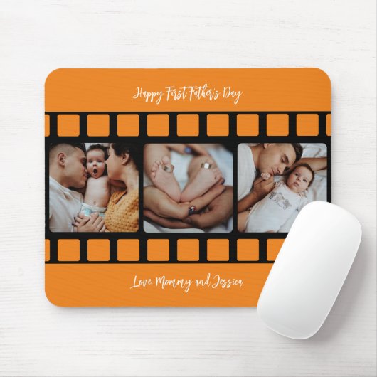 ファースト・ファーザー・デイ・フィルムストリップフォトグリッド新しいパパ マウスパッド (マウス)