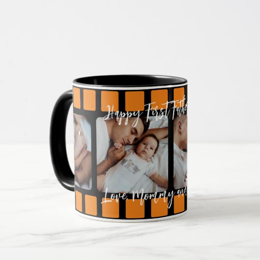 ファースト・ファーザー・デイ・フィルムストリップフォトグリッド新しいパパ マグカップ (正面左)