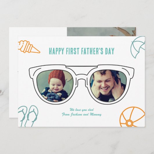 ファースト・ファーザー・デイ・フォト・コラージュパパ・ソン・ドーター シーズンカード (正面/裏面)
