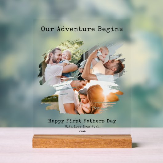 ファースト・ファーザー・デイ・ブラシ・ストローク3フォトコラージュ アクリルサイン (ニュートラル)