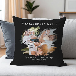 ファースト・ファーザー・デイ・ブラシ・ストローク3フォトコラージュ クッション