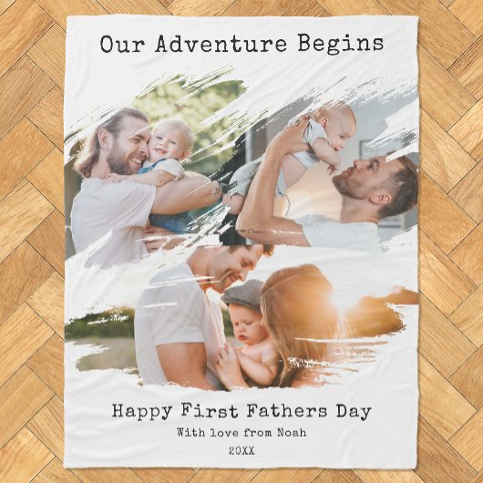 ファースト・ファーザー・デイ・ブラシ・ストローク3フォトコラージュ フリースブランケット