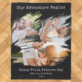 ファースト・ファーザー・デイ・ブラシ・ストローク3フォトコラージュ フリースブランケット