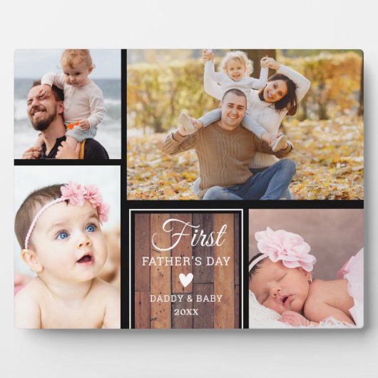 ファースト・ファーザー・デイ・ブラック&ウッド4フォトコラージュ フォトプラーク (正面)