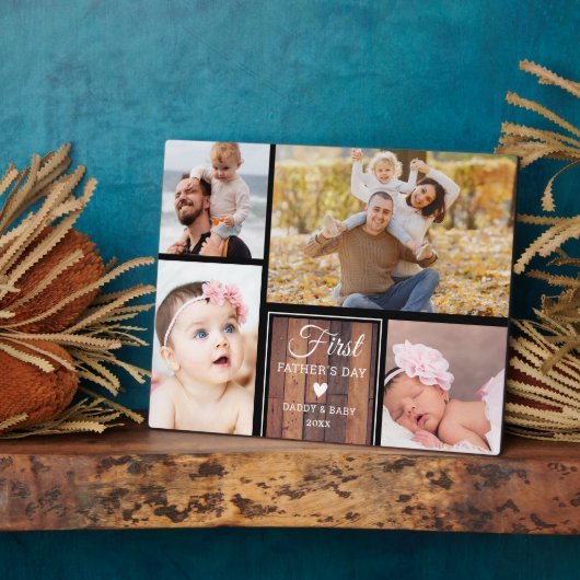 ファースト・ファーザー・デイ・ブラック&ウッド4フォトコラージュ フォトプラーク (側面)