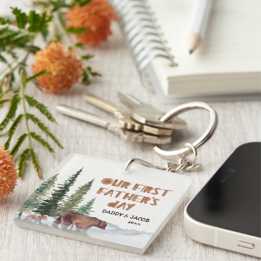 ファースト・ファーザー・デイ・ベア・ウッドラパーソナライズされたンド キーホルダー (正面右)