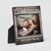 ファースト・ファーザー・デー写真素朴ダークウッド フォトプラーク (正面)
