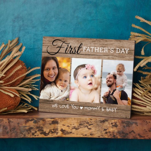 ファースト・ファーザー・デー3フォトコラージュ素朴ウッド フォトプラーク (側面)