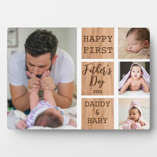 ファースト・ファーザー・デー4フォトコラージュ素朴ウッド フォトプラーク (正面)