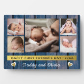 ファースト・ファーザー・デー5フォトコラージュ・ブルー・ウッド フォトプラーク (正面)
