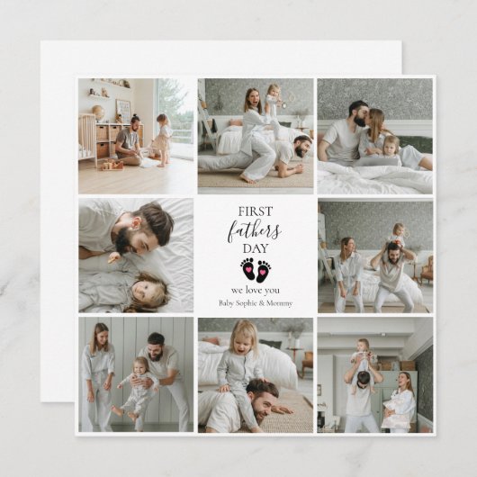 ファースト・ファーザー・デー – ベビーの足跡とピンクハート (正面/裏面)