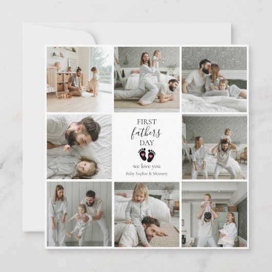 ファースト・ファーザー・デー – ベビーの足跡とピンクハート (正面)