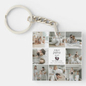 ファースト・ファーザー・デー – ベビーの足跡とピンクハート キーホルダー (正面)