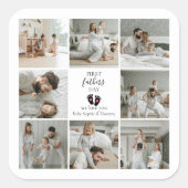 ファースト・ファーザー・デー – ベビーの足跡とピンクハート スクエアシール (正面)