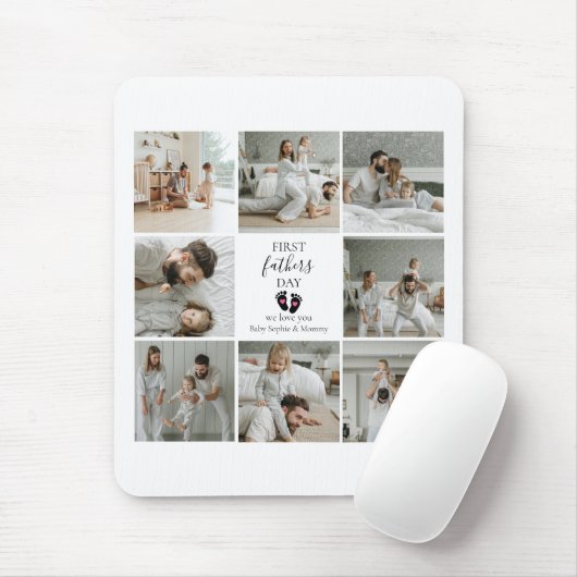 ファースト・ファーザー・デー – ベビーの足跡とピンクハート マウスパッド (マウス)