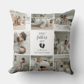 ファースト・ファーザー・デー – ベビー・フットプリント&ブルーハート クッション (正面)