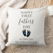 ファースト・ファーザー・デー – ベビー・フットプリント&ブルーハート クッション (ブランケット)