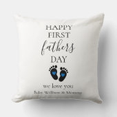 ファースト・ファーザー・デー – ベビー・フットプリント&ブルーハート クッション (正面)