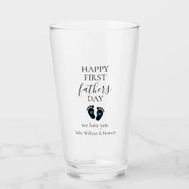 ファースト・ファーザー・デー – ベビー・フットプリント&ブルーハート タンブラーグラス