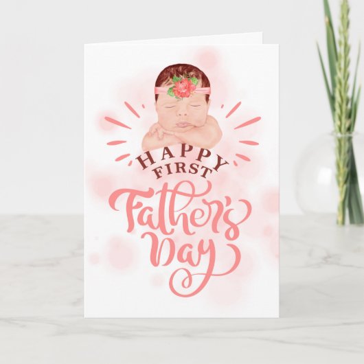 ファースト・ファースト・デーかわいい赤ちゃん女の子ピーチ&ブラウン シーズンカード (正面)