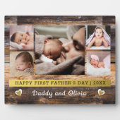 ファースト・ファースト・ファーザー・デー5フォトコラージュ・ブラウン・ウッド フォトプラーク (正面)
