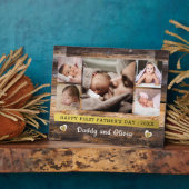ファースト・ファースト・ファーザー・デー5フォトコラージュ・ブラウン・ウッド フォトプラーク (側面)