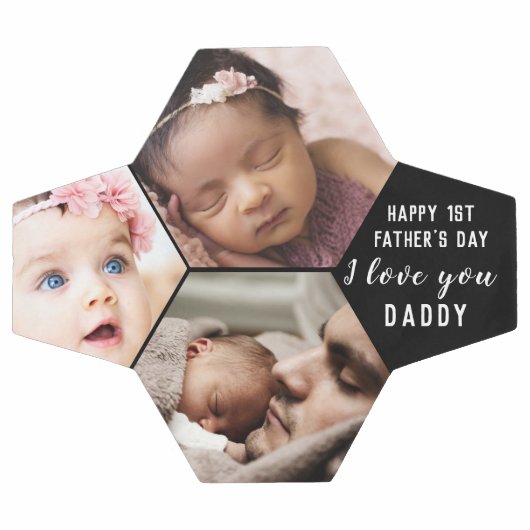 ファースト・ファーズ・デイ・ダディ・ベビー3フォトコラージュ サッカーボール (フラット)