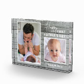 ファースト・ファーズ・デー・ニュー・ダッド2フォト・グレー・ウッド・プ   ラー フォトブロック (右)