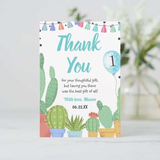 ファースト・フィエスタボーイタコバクサボクパーティー誕生日 サンキューカード (スタンド正面)