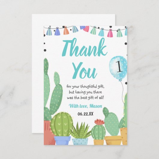 ファースト・フィエスタボーイタコバクサボクパーティー誕生日 サンキューカード (正面/裏面)