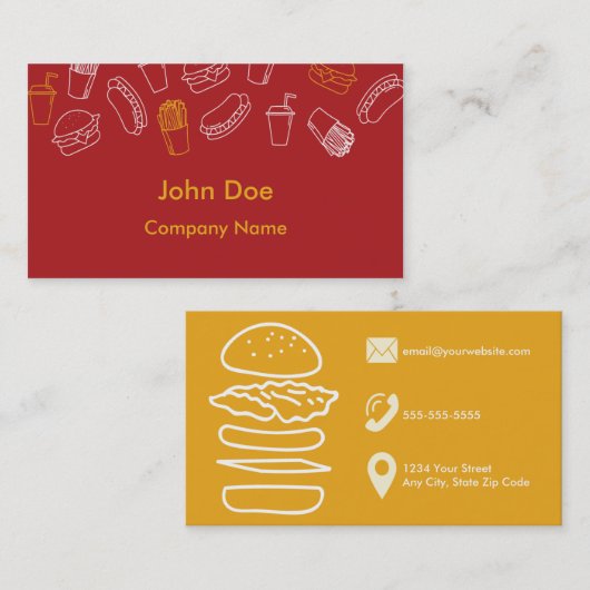 ファースト・フードの飲食業カード 名刺 (正面/裏面)