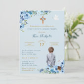 ファースト・ホリー・コミュニオンバプテスムボーイ・ダスキー石板ブルー 招待状 (スタンド正面)