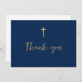 ファースト・ホリー・コミュニオンブルー金ゴールド・クロス サンキューカード (正面/裏面)