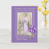 ファースト・ホリー・コミューニオンガール・エンジェル・ラベンダーの花 カード (黄色い花)