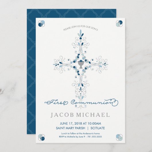 ファースト・ホーリー招待状少年の招待状カード 招待状 (正面/裏面)