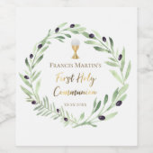 ファースト・ホーリー・コミュニオンウォーターカラーオリーブリース ワインラベル (シングルラベル)