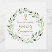 ファースト・ホーリー・コミュニオンウォーターカラーオリーブリース ワインラベル (シングルラベル)