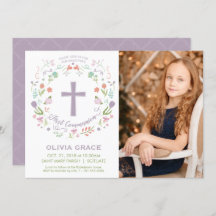 ファースト・ホーリー・コミュニオンフォト招待状，女の子招待状