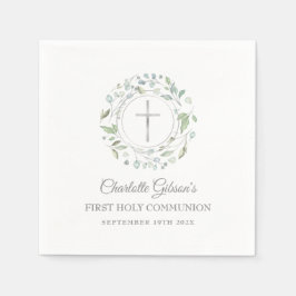 ファースト ホーリー コミュニオン シルバー クロス グリーンナリー スタンダードカクテルナプキン