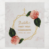 ファースト・ホーリー・コミュニオン フローラル カメリア ゴールド マーブル ワインラベル (シングルラベル)