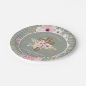 ファースト・ホーリー・コミュニオン・フローラ・クロス・ガールズ・セージ・ピンク ペーパープレート (アングル)