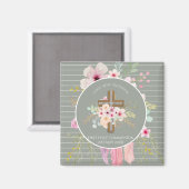 ファースト・ホーリー・コミュニオン・フローラ・クロス・ガールズ・セージ・ピンク マグネット (正面/裏面)