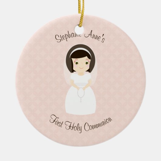 ファースト·ホーリー·コミュニオン·ブルネット·ガール セラミックオーナメント (正面)