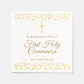 ファースト ホーリー コミュニオン 現代のゴールド ハート スタンダードカクテルナプキン (正面)