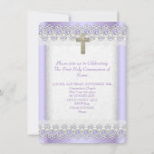 ファースト・ホーリー・コミューニオンファースト・ガールズ・クロス・ラベンダー金ゴールド 招待状 (裏面)