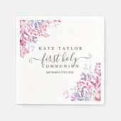 ファースト・ホーリー・コミューニオンラベンダーワイルドフラワーズフローラ スタンダードカクテルナプキン (正面)