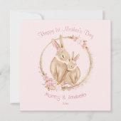 ファースト・マザーズデイかわいいバニーガールフローラピンク カード (正面)